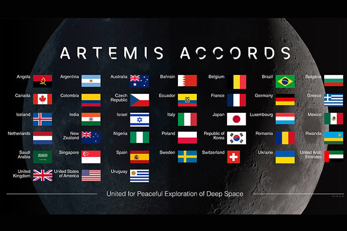 Flaggor på alla 38 länder som är anslutna till Artemisavtalet.